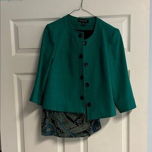 VINTAGE Perceptions Teal Blazer w/Black Buttons WITH paisley tank & black pants